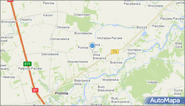 mapa Wola Branecka, Wola Branecka na mapie Targeo